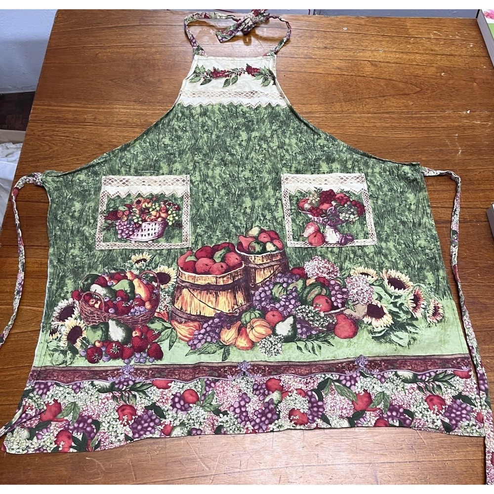 Apron Cotton Kitchen Two Pockets Green